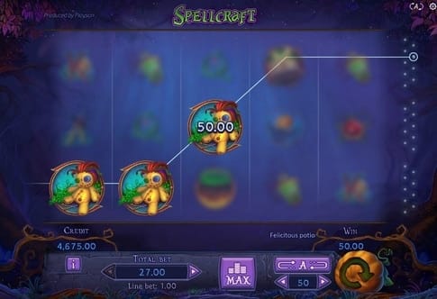 Комбинация символов на линии в игровом автомате Spellcraft